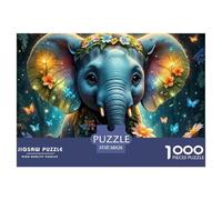 Elephant 1000 Piece Jigsaw Puzzle for Adults Cute Elephant | Retro Gifts | Happily Jigsaw Puzzles Challenging Beautiful Decoration Puzzle Colourful 100% Recvcled Cardboard38x26cm/1000pcs