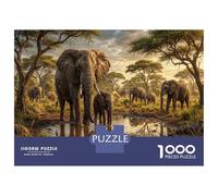 Elephant 1000 Piece Puzzle Home Decor Stress Relief African Savanna for Dad Mum Grandparents Senior Leisure Enthusiasts 70x50cm/1000pcs