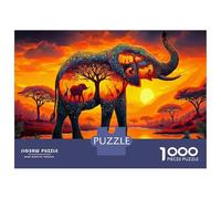 Elephant 1000 Piece Savannas Sturdy Cardboard Classic Jigsaw Puzzle for Adults Kids Impossible Challenging Game Decompression Wall Decor 38x26cm/1000pcs