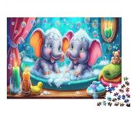 Elephant 1000 Piece Two Baby Elephants Bathing in Colorful Tub Jigsaw Puzzle for Adults And Kids Challenging Games 1000 Pieces Beautiful Decoration for Women, Gifts for Men 38x26cm/1000pcs