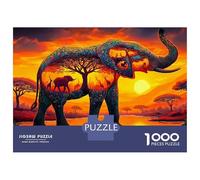 Elephant 1000 Pieces Fade-resistant Printing Artistic Elephant Brain Training Puzzle Get Well Soon Gift Travel-sized Storage Minimalist Design 70x50cm/1000pcs
