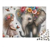 Elephant 1000 Pieces Girl Flower Elephant Recycled Cardboard Jigsaw Puzzle for Kids 12+ Brain Training Educational Enlightenment Missing Piece Guarantee Value for Money 52x38cm/1000pcs