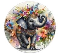 Elephant 1000 Pieces Jigsaws 3D High Definition Round Puzzles Jigsaw Puzzles Creative Challenging Puzzles 1000pcs (67.5x67.5cm)