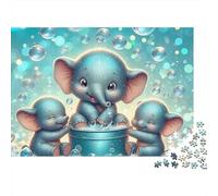 Elephant 1000Pc Jigsaw Puzzle Baby Elephants Bubble Bath Group- Recycled Cardboard Decoration for Adults 52x38cm/1000pcs