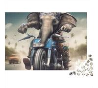 Elephant 1000Pc Jigsaw Puzzle Elephant Motorcycle Ride Pose- Educational & Challenging Game for Adults52x38cm/1000pcs