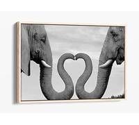 Elephant 8 Heart Canvas Floater Frame Print Picture Art - Light Oak Frame 36 inch wide x 24 inch high