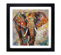 Elephant Abstract Expressionism Framed Wall Art Print, Ready to Hang Picture for Living Room Bedroom Home Office, Black 18 x 18 Inch (45 x 45 cm)