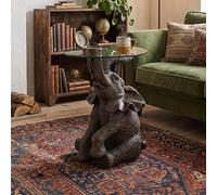 Elephant Accent Table - Round - Dark Brown - Glass and Polyresin