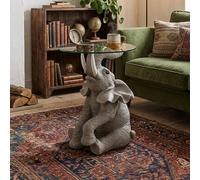 Elephant Accent Table - Round - Grey - Glass and Polyresin