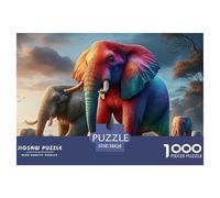 Elephant Adult Jigsaw Games: Colorful Elephant with Another behind Challenging & Brainteasing for Decompression 38x26cm/1000pcs