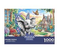 Elephant Adventure 1000 Pcs Elephant Scenic Village Portraitdurable Plastic Puzzle for Adults Precision Cut Smooth Finish Stress Relief Mindfulness Digital Detox 38x26cm/1000pcs