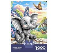 Elephant Adventure 1000-Piece Recycled Cardboard Flying Elephant in Town Jigsaw Bundle, Concentration Training, Personalised Gift, Wall Decor & After-School Fun 38x26cm/1000pcs
