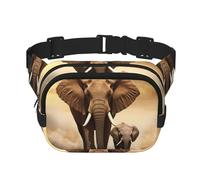 Elephant And Baby Elephant Fanny Pack For Women Waterproof Adjustable Belt Bags Waist Pack Fashion Casual Crossbody Bags Bum Bag For Running Workout Hiking Traveling, Black, One Size