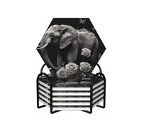 Elephant and Butterfly Coasters Set of 6 Ceramic Coaster with Holder Absorbent Coasters for Drinks Heat Resistant Coffee Table Coasters Cup Pad for Kitchen Office Home Decoration