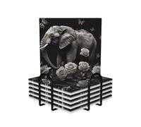 Elephant and Butterfly Coasters Set of 6 Ceramic Coaster with Holder Absorbent Coasters for Drinks Heat Resistant Coffee Table Coasters Cup Pad for Kitchen Office Home Decoration