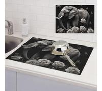 Elephant and Butterfly Dish Drying Mat for Kitchen Counter Super Absorbent Microfiber Drainer Mats Large Size Dish Drying Pad Quick Drying Dish Rack Pad 18"x 24"