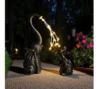 Elephant And Calf Solar Water Spray Garden Ornament Garden Greatness Brown 2 Pack