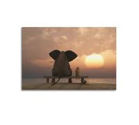 Elephant And Dog Bench Sunset Art Canvas Poster Bedroom Living Room Decoration Painting Unframe-style 20x30inch(50x75cm)