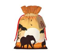 Elephant And Giraffe In The Christmas Drawstring Gift Bags, Xmas Bags With Tags, Reusable Santa Wrapping Bag