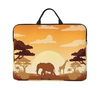 Elephant And Giraffe In The Sunset 14 Inch Printed Laptop Sleeve, 600d Oxford-Cloth Shockproof Laptop Case With Thickened Pearl Cotton,Waterproof Portable Laptop Handbag Cover