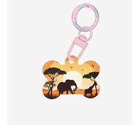 (Elephant and Giraffe in The Sunset) Bone Shaped Acrylic Pet ID Tag Lightweight Dog Tag Cute Printed Cat Necklace Decoration