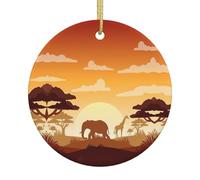 Elephant And Giraffe In The Sunset Christmas Tree Ceramic Hanging Round Xmas Ornament Keepsake Holiday Party Home Decoration