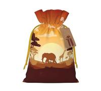 Elephant And Giraffe In The Sunset Drawstring Gift Bags Small Item Treats Wrapping Storage Bags Christmas Birthday Party Holiday