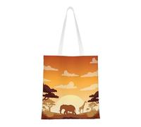 Elephant And Giraffe In The Sunset Fashion Canvas Tote Bag With All Over Print Design, Large Reusable Shopper Tote With Double Handles,Beach Tote, Weekend Bag