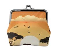 Elephant and Giraffe in The Sunset Full Double-Sided Printed Pattern Women's and Girls' Fashionable Leather Kiss Lock Coin Purse Card Bag