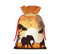Elephant and Giraffe in The Sunset -Print Burlap Drawstring Bags - Eco-Friendly Reusable Pouches For Wedding Favors, Christmas & Birthday Presents.