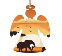 Elephant and Giraffe in The Sunset -Print Christmas Wooden Ornaments 2PCS- Handmade Eco-Friendly Hanging Decor For Tree Gifts Holiday Festivities.