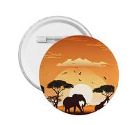 Elephant and Giraffe in The Sunset -Print Custom Round Enamel Pin - Alloy Metal Lapel Badge For Jacket, Bag, Gift Idea.