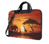 Elephant and Giraffe in The Sunset Print Laptop Bag Case 15.6 inch, Computer Sleeve Cover with Shoulder Strap and Handle Briefcase Carry Case for Men Women to Work School Travel