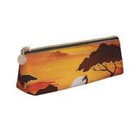 Elephant and Giraffe in The Sunset Print Leather Pencil Case - Cute Pen Case, Stylish Pencil Case with Practical Zip for Storing Pens Pencils & Cosmetics Desk Supplies Organisers Office Supplies