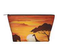 Elephant and Giraffe in The Sunset Print Makeup Bag Travel Cosmetic Bag Large Capacity Makeup Organizer Case Portable Makeup Pouch for Washing, Bedroom Storage