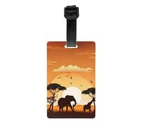 Elephant and Giraffe in The Sunset -Print Personalized Luggage Tag Set, Custom Travel ID Tags with Strap for Suitcases, Bags, Golf Kit.