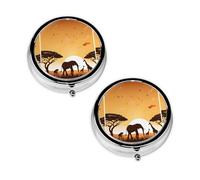Elephant and Giraffe in The Sunset Print Pill Box 3 Compartment Medicine Pill Case,Portable for Pocket Or Purse Pill Organizer Decorative Metal Medicine Vitamin Organizer Unique Gift