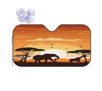 Elephant and Giraffe in The Sunset -Print Reflective Windshield Sun Shade For Cars S Size - Heat Resistant Suction Cups, Universal Fit.