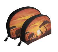 Elephant and Giraffe in The Sunset Print Shell-Shaped 2-Piece Makeup Bag Set Travel Cosmetic Organiser Stylish Storage for Beauty & Gifts for Women Girls