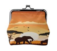 Elephant and Giraffe in The Sunset - Print Women's Compact Coin Purse with Lock Waterproof for Travel Gifts