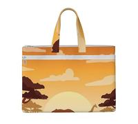 Elephant and Giraffe in The Sunset Printed Document Bag Teacher Canvas File Tote Bag Pouch for Work, Casual Handbag for Office School Travel Beach