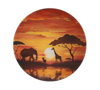 Elephant and Giraffe in The Sunset Printed Gaming Mouse Pad 4 PCS, Round Non-Slip Rubber Base Laptop Mousepad Desk Mat for Gamer, Office, Home