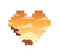 Elephant and Giraffe in The Sunset Printed Jigsaw Puzzle 10.8x12.8 CM, Heart-Shaped Puzzle Challenging Game for Adults, Fun Decorative Wall Decor
