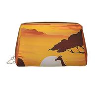 Elephant and Giraffe in The Sunset Printed Makeup Bag for Women Portable Leather Make up Bag Travel Zipper Cosmetic Bags Organizer