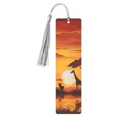 Elephant and Giraffe in The Sunset Printed Metal Bookmarks M - Gray Lightweight Aluminium Book Marker for Books, Journals & Gifts, Ideal Book Lovers, Holiday Decor & Crafts