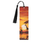 Elephant and Giraffe in The Sunset Printed Metal Bookmarks S - Black Lightweight Aluminium Book Marker for Books, Journals & Gifts, Ideal Book Lovers, Holiday Decor & Crafts