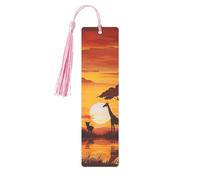 Elephant and Giraffe in The Sunset Printed Metal Bookmarks S - Pink Lightweight Aluminium Book Marker for Books, Journals & Gifts, Ideal Book Lovers, Holiday Decor & Crafts