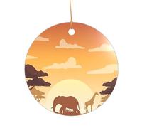 Elephant and Giraffe in The Sunset Printed Round Shape Xmas Ornaments 1PCS, Christmas Acrylic Pendant Hanging for Xmas Tree Home Indoor Outdoor Decor 1