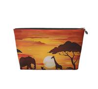 Elephant and Giraffe in The Sunset Printed Travel Cosmetic Bags with Silver Zipper Makeup Organizer Cosmetic Case Toiletry Bag for Women Mom Girls