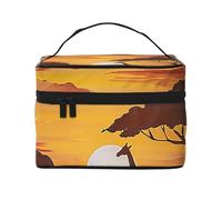 Elephant and Giraffe in The Sunset Printed Travel Makeup Bag Spacious Portable Cosmetic Organiser with Handle, Large Capacity Toiletry Bag, Gift for Women Girls